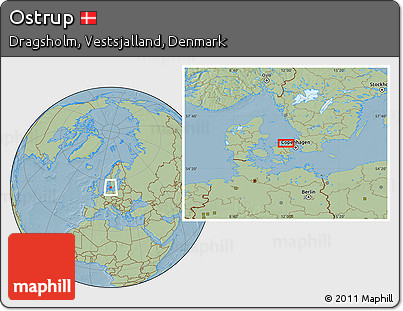 Savanna Style Location Map of Ostrup, hill shading