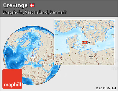 Shaded Relief Location Map of Grevinge