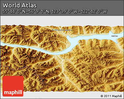 Physical 3D Map of the Area around 55° 56' 31" N, 123° 10' 30" W