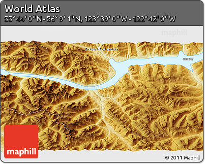 Physical 3D Map of the Area around 55° 56' 31" N, 123° 10' 30" W