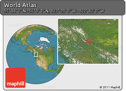 Satellite Location Map of the Area around 55° 56' 31" N, 123° 10' 30" W