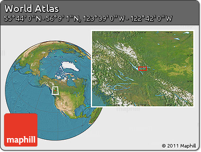 Satellite Location Map of the Area around 55° 56' 31" N, 123° 10' 30" W