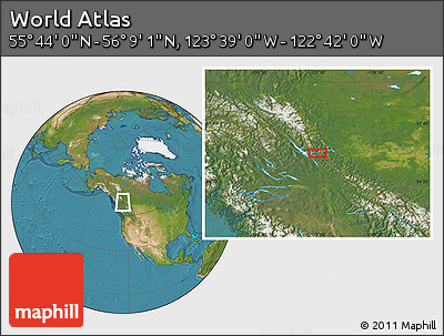 Satellite Location Map of the Area around 55° 56' 31" N, 123° 10' 30" W