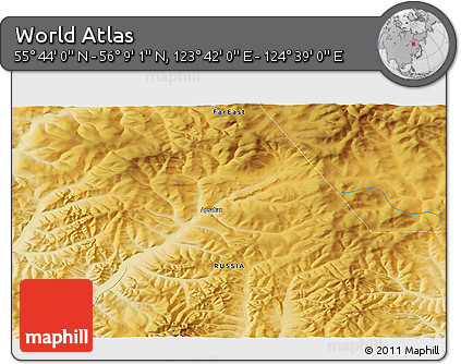 Physical 3D Map of the Area around 55° 56' 31" N, 124° 10' 30" E