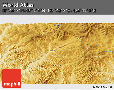 Physical 3D Map of the Area around 55° 56' 31" N, 124° 10' 30" E