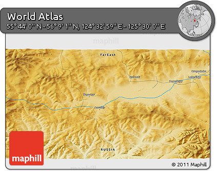 Physical 3D Map of the Area around 55° 56' 31" N, 125° 1' 30" E