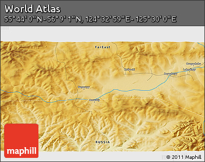 Physical 3D Map of the Area around 55° 56' 31" N, 125° 1' 30" E