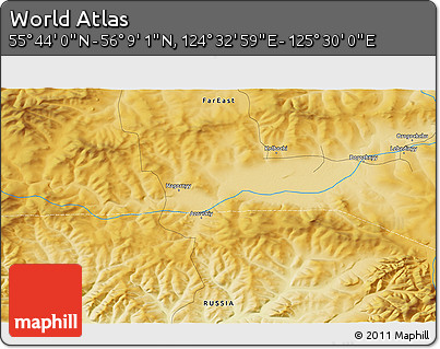 Physical 3D Map of the Area around 55° 56' 31" N, 125° 1' 30" E