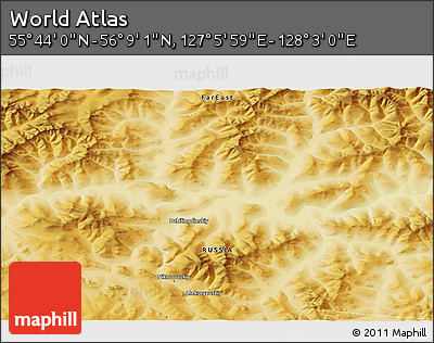 Physical 3D Map of the Area around 55° 56' 31" N, 127° 34' 30" E