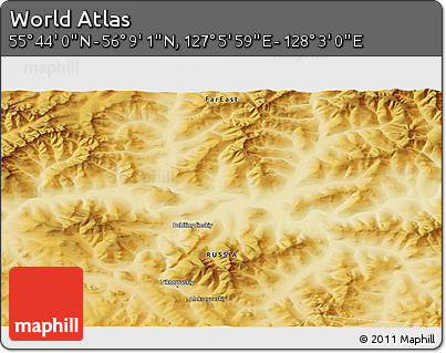 Physical 3D Map of the Area around 55° 56' 31" N, 127° 34' 30" E