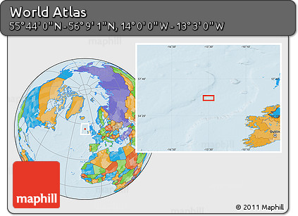 Political Location Map of the Area around 55° 56' 31" N, 13° 31' 30" W