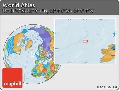 Political Location Map of the Area around 55° 56' 31" N, 13° 31' 30" W