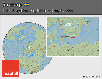 Savanna Style Location Map of Siretorp, hill shading