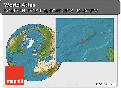 Satellite Location Map of the Area around 55° 56' 31" N, 15° 13' 29" W