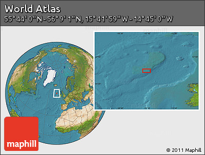 Satellite Location Map of the Area around 55° 56' 31" N, 15° 13' 29" W