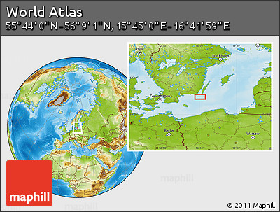 Physical Location Map of the Area around 55° 56' 31" N, 16° 13' 30" E