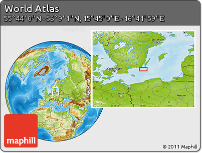 Physical Location Map of the Area around 55° 56' 31" N, 16° 13' 30" E