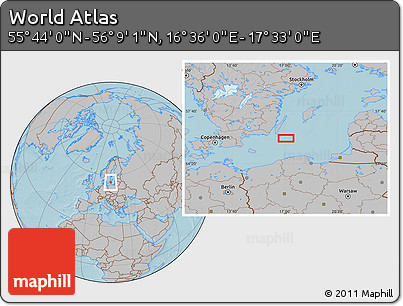 Gray Location Map of the Area around 55° 56' 31" N, 17° 4' 30" E, hill shading