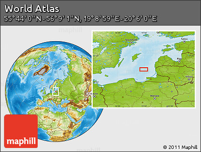 Physical Location Map of the Area around 55° 56' 31" N, 19° 37' 30" E