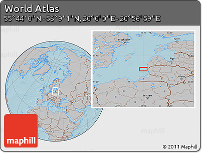 Gray Location Map of the Area around 55° 56' 31" N, 20° 28' 30" E, hill shading