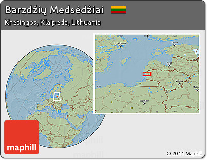 Savanna Style Location Map of Barzdžių Medsėdžiai, hill shading