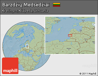 Savanna Style Location Map of Barzdžių Medsėdžiai, hill shading