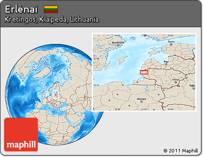 Shaded Relief Location Map of Erlėnai