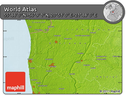 Physical Map of the Area around 55° 56' 31" N, 21° 19' 30" E