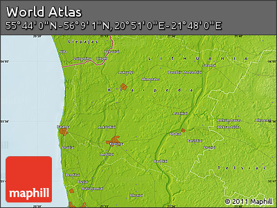 Physical Map of the Area around 55° 56' 31" N, 21° 19' 30" E