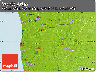 Physical Map of the Area around 55° 56' 31" N, 21° 19' 30" E