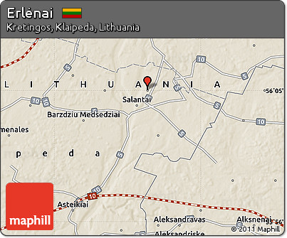 Shaded Relief Map of Erlėnai