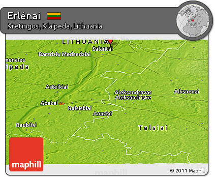 Physical Panoramic Map of Erlėnai