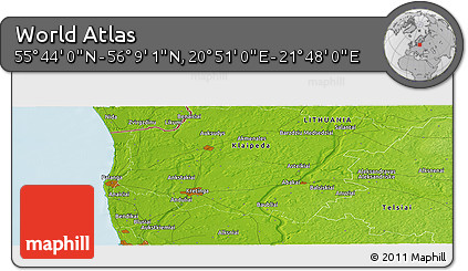 Physical Panoramic Map of the Area around 55° 56' 31" N, 21° 19' 30" E