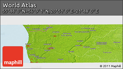 Physical Panoramic Map of the Area around 55° 56' 31" N, 21° 19' 30" E