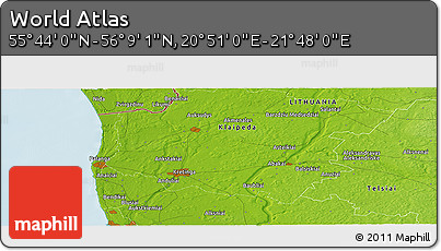 Physical Panoramic Map of the Area around 55° 56' 31" N, 21° 19' 30" E
