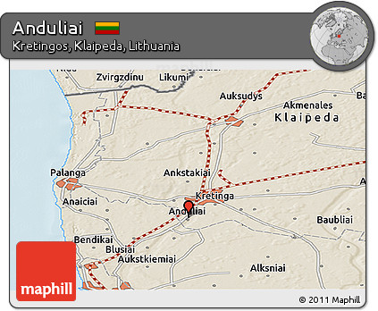 Shaded Relief Panoramic Map of Anduliai