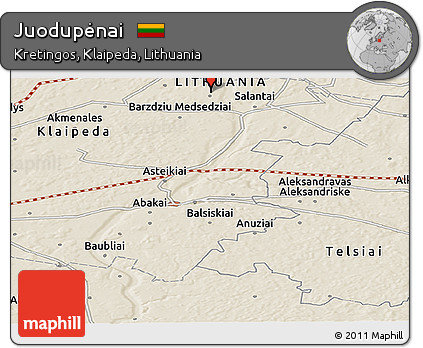 Shaded Relief Panoramic Map of Juodupėnai