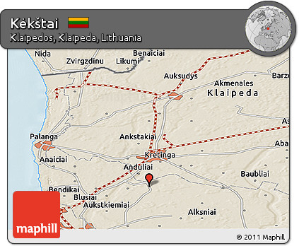 Shaded Relief Panoramic Map of Kėkštai