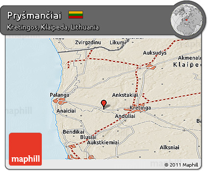 Shaded Relief Panoramic Map of Pryšmančiai