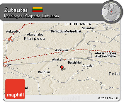 Shaded Relief Panoramic Map of Žutautai