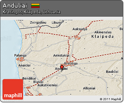 Shaded Relief Panoramic Map of Anduliai