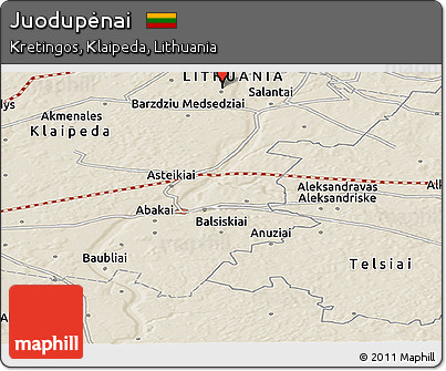 Shaded Relief Panoramic Map of Juodupėnai