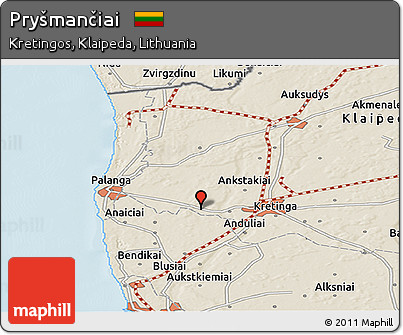 Shaded Relief Panoramic Map of Pryšmančiai