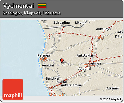Shaded Relief Panoramic Map of Vydmantai