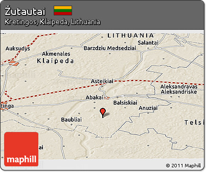 Shaded Relief Panoramic Map of Žutautai