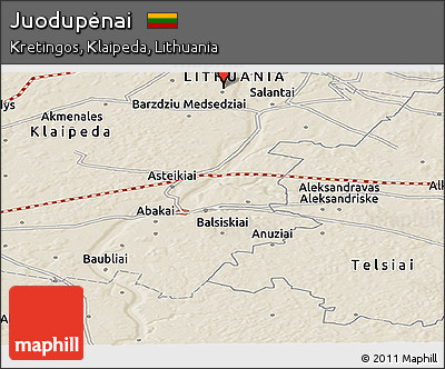 Shaded Relief Panoramic Map of Juodupėnai
