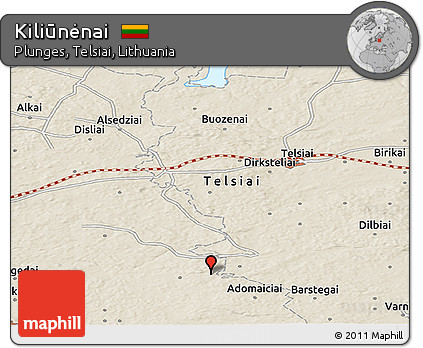 Shaded Relief Panoramic Map of Kiliūnėnai