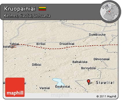 Shaded Relief Panoramic Map of Kruopainiai