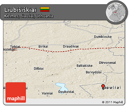 Shaded Relief Panoramic Map of Liubišiškiai