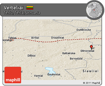 Shaded Relief Panoramic Map of Verteliai
